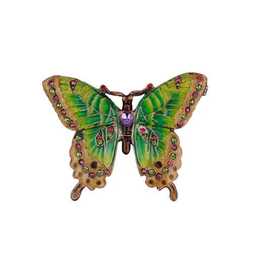 Green Enamel Butterfly Trinket Box