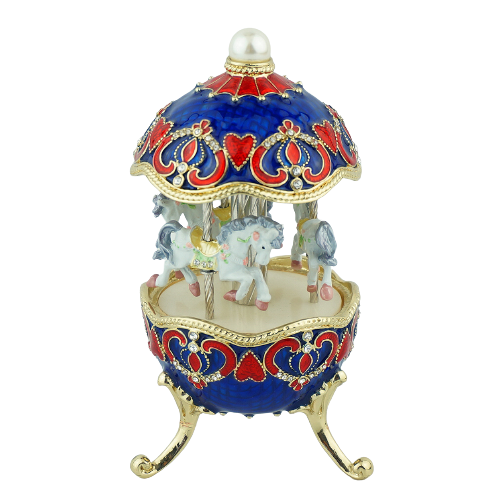 Royal Blue Faberge Egg Carousel Music Box