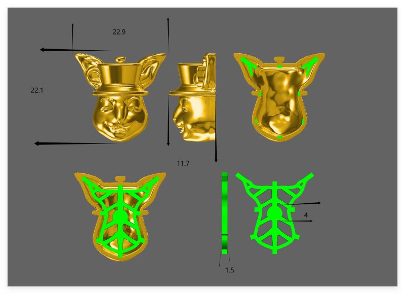 A technical product specification drawing for a custom butterfly-themed metal item