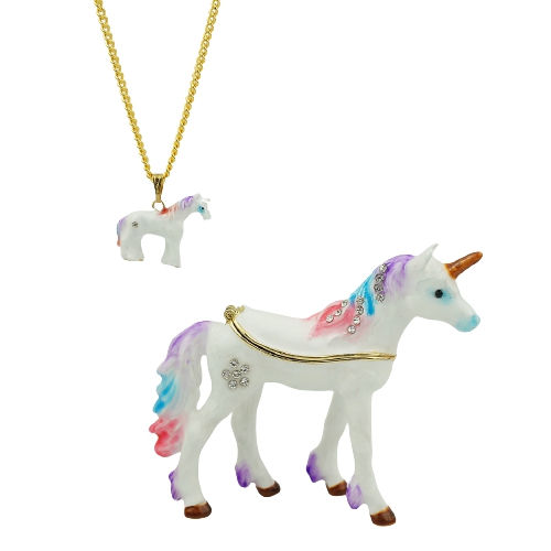 Pastel Unicorn Trinket Box & Necklace Set