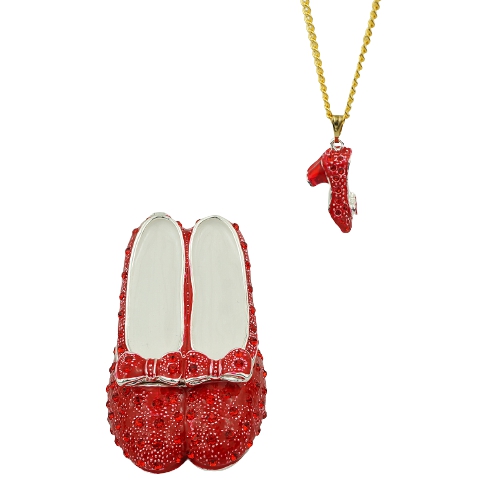 Red Crystal Slipper Trinket Box & Necklace Set