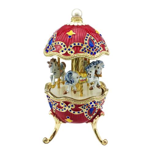 Red & Blue Faberge Egg Carousel Music Box