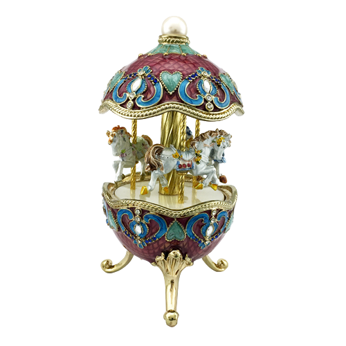 Red & Teal Enamel Egg Carousel Music Box
