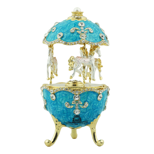 Turquoise Rhinestone Egg Carousel Music Box
