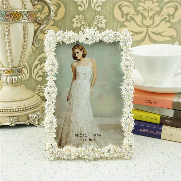 Clustered Pearl and Crystal Wedding Photo Frame