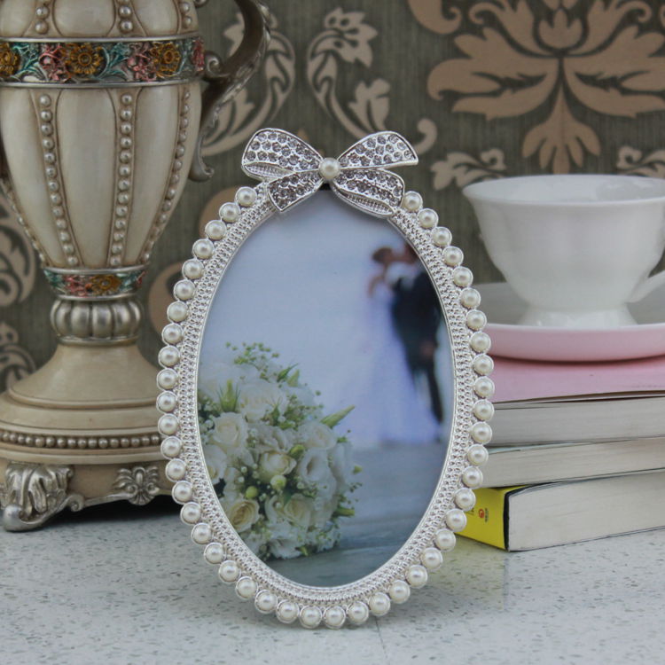 Pearl and Crystal Bow Oval Photo Frame - view 2