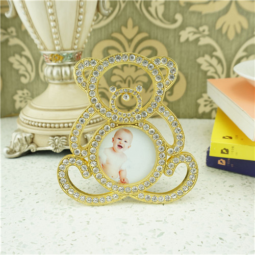 Gold Teddy Bear Rhinestone Baby Photo Frame