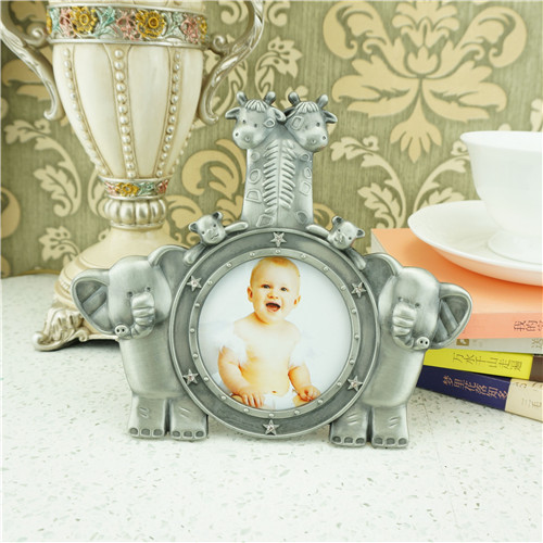 Pewter Elephant & Giraffe Baby Photo Frame