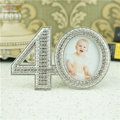 Silver Crystal Number 40 Milestone Photo Frame