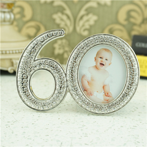 Silver Crystal Number 60 Milestone Photo Frame