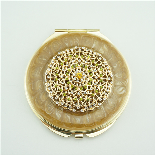 Filigree Crystal Medallion Jeweled Compact Mirror - view 2