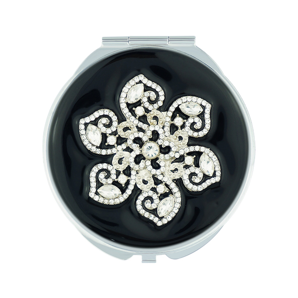 Five-Petal Crystal Flower Jeweled Compact Mirror - view 2
