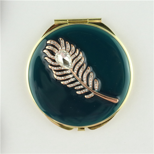 Marquise Crystal Feather Jeweled Compact Mirror - view 2