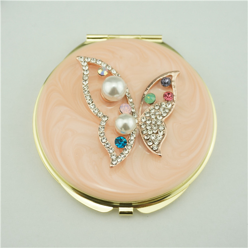 Pearl Crystal Butterfly Jeweled Compact Mirror - view 2
