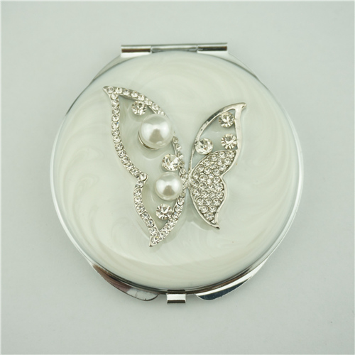 Pearl Crystal Butterfly Jeweled Compact Mirror - view 3