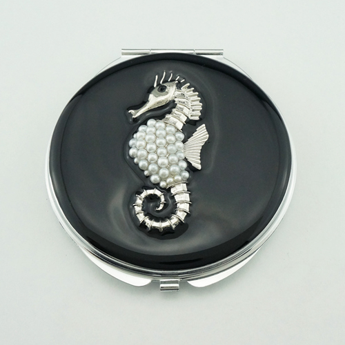 Pearl Seahorse Jeweled Compact Mirror - view 2