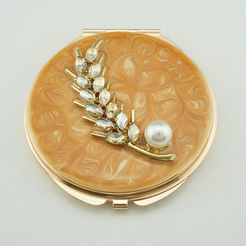 Pearl Wheat Branch Jeweled Compact Mirror - view 2