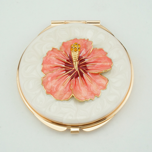 Pink Hibiscus Enamel Compact Mirror - view 2