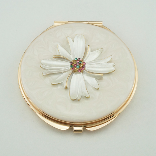 White Daisy Enamel Compact Mirror - view 2