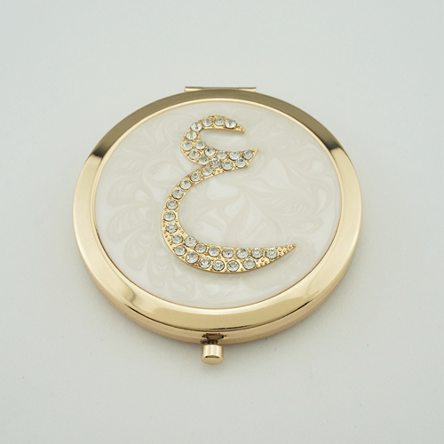 Rose Gold Arabic Monogram Crystal Compact Mirror - view 2