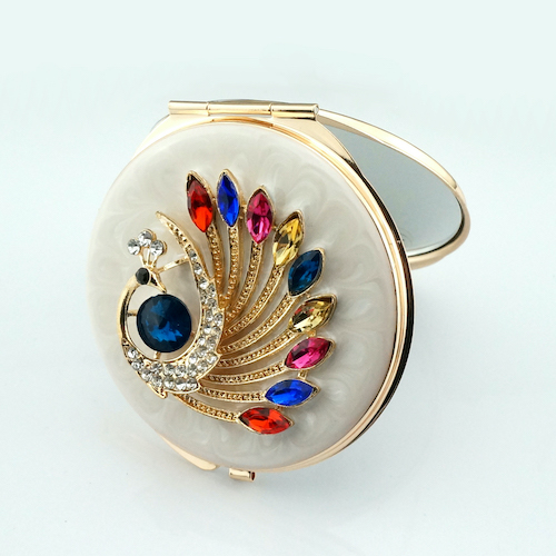 Multicolor Peacock Jeweled Compact Mirror - view 3