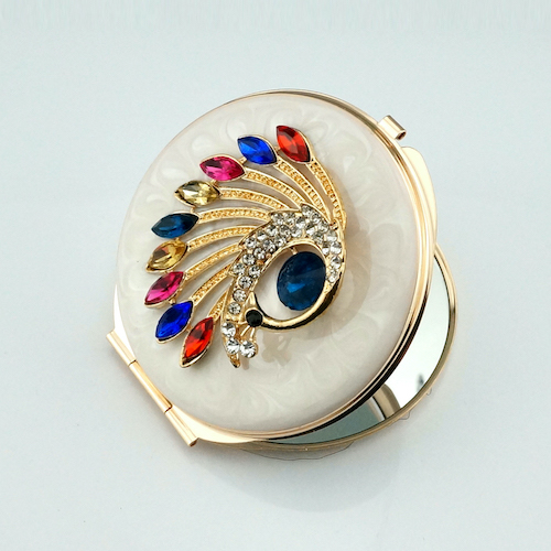 Multicolor Peacock Jeweled Compact Mirror - view 2