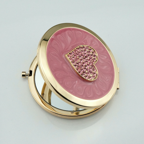 Pink Heart Enamel Compact Mirror - view 2