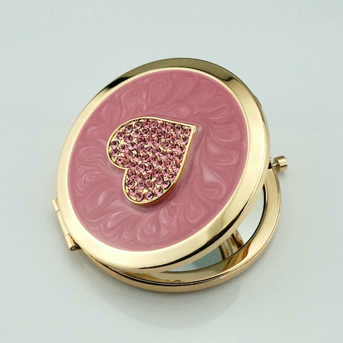 Pink Heart Enamel Compact Mirror - view 3