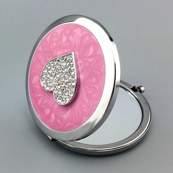 Pink Heart Enamel Compact Mirror - view 5