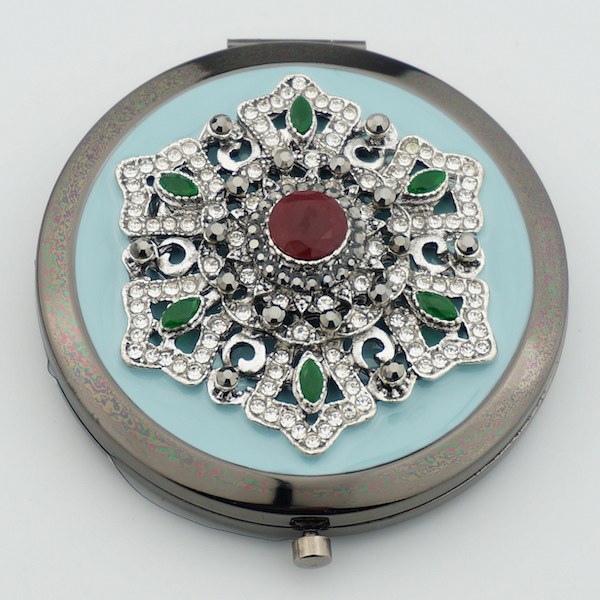Vintage Bohemian Jeweled Compact Mirror - view 2