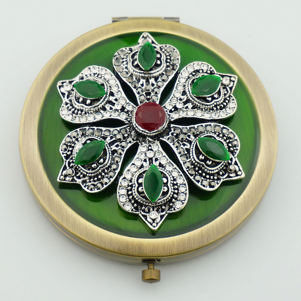 Vintage Floral Cross Jeweled Compact Mirror - view 2