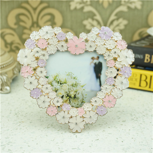 Pastel Enamel Flower Heart Photo Frame