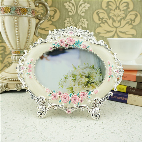 Silver Rose & Scroll Oval Photo Frame