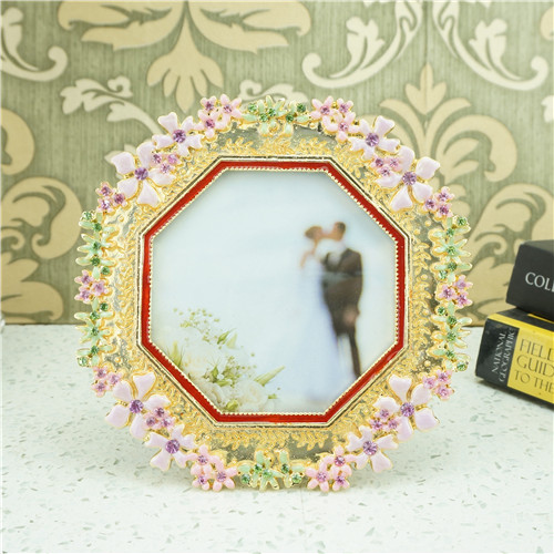 Gold Enamel Orchid Octagonal Photo Frame