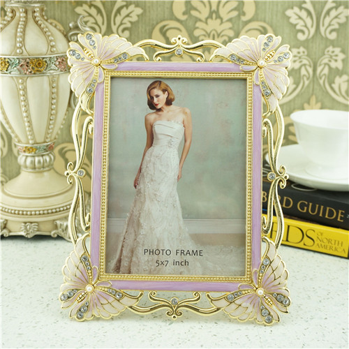 Gold Butterfly & Pink Enamel Photo Frame