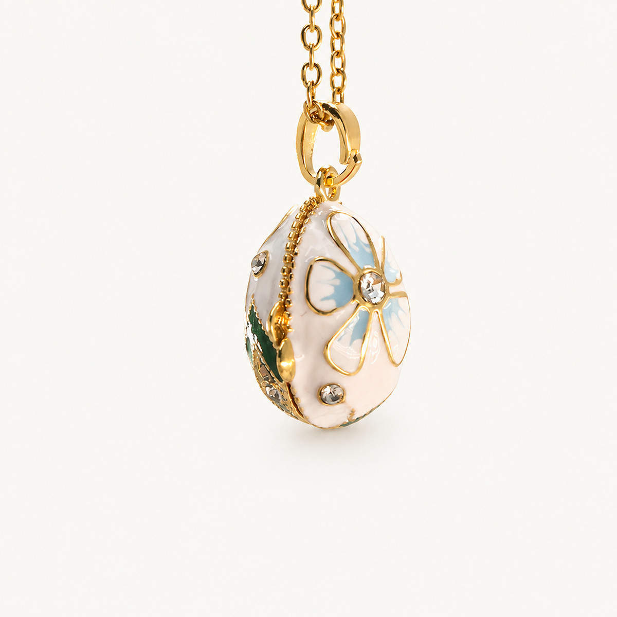Floral Crystal Enamel Faberge Egg Locket Pendant - view 2