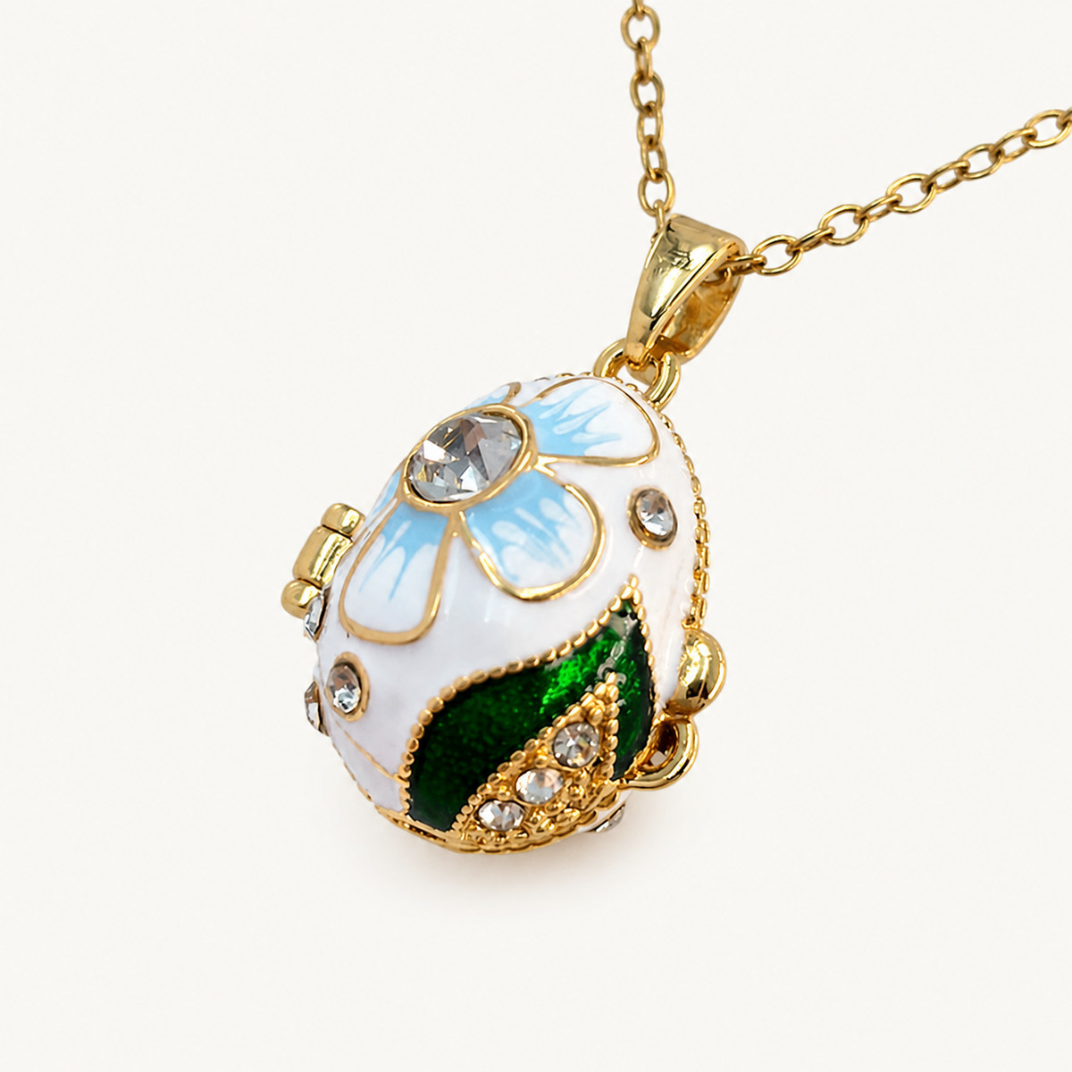 Floral Crystal Enamel Faberge Egg Locket Pendant - view 3