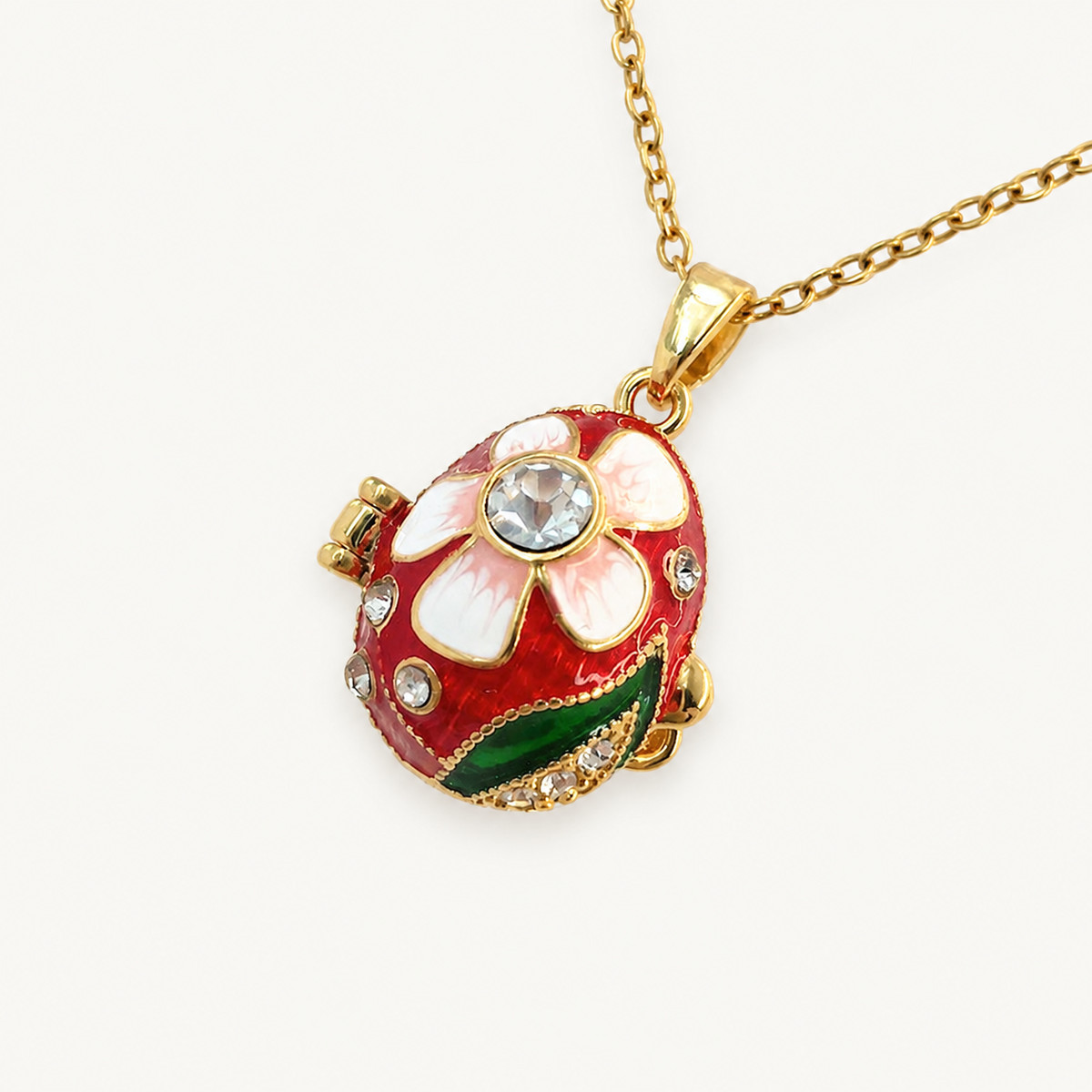 Floral Crystal Enamel Faberge Egg Locket Pendant - view 8