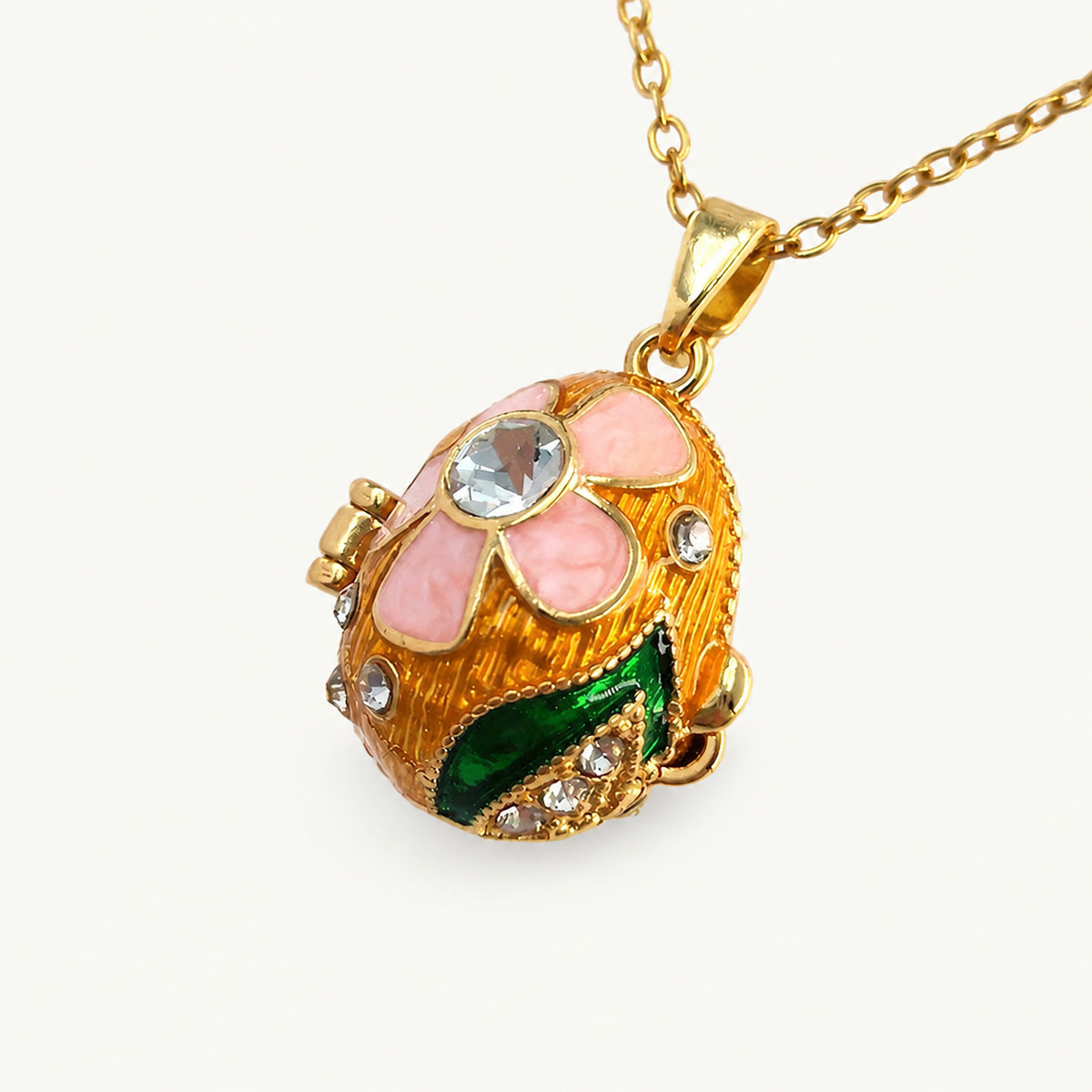Floral Crystal Enamel Faberge Egg Locket Pendant - view 10