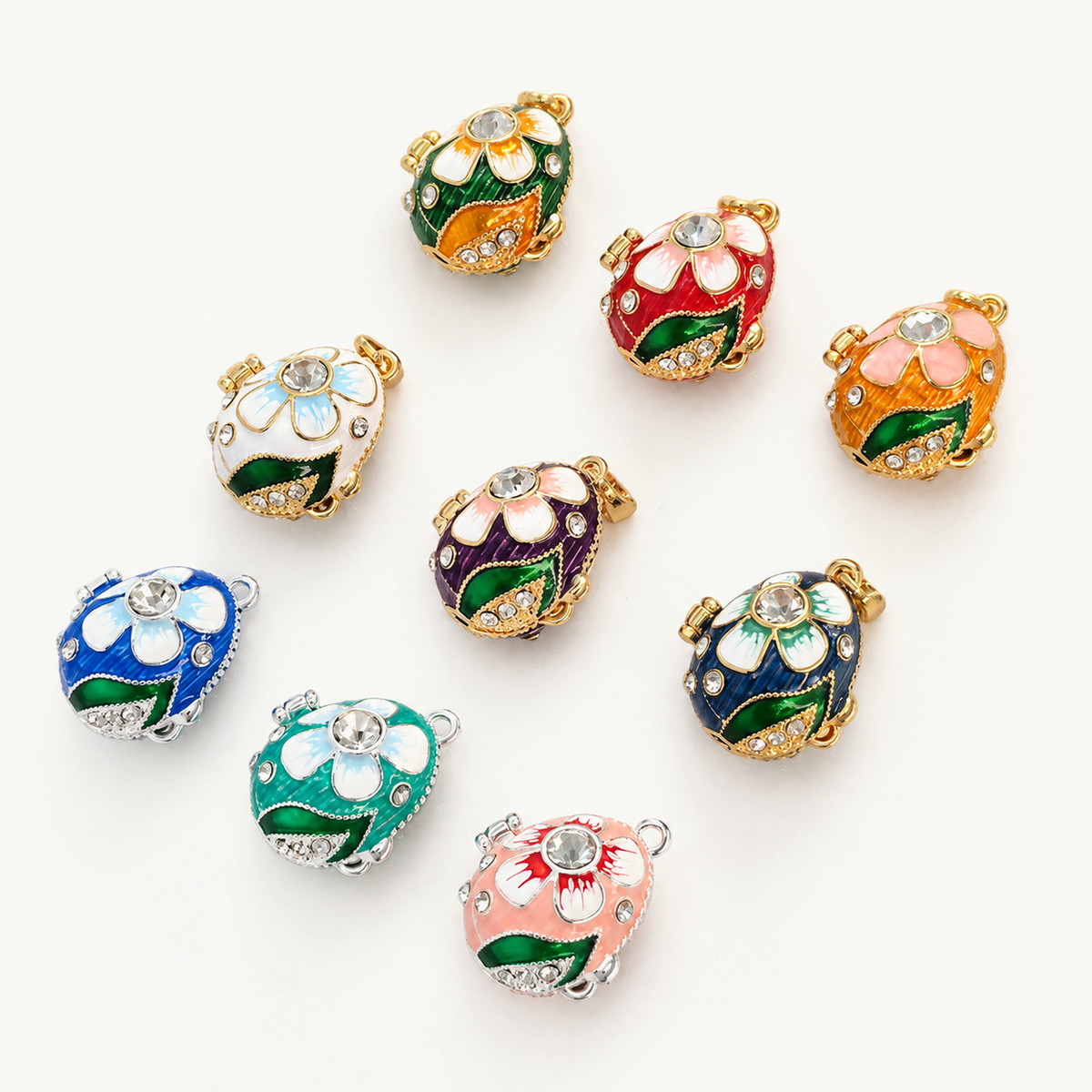 Floral Crystal Enamel Faberge Egg Locket Pendant - view 11
