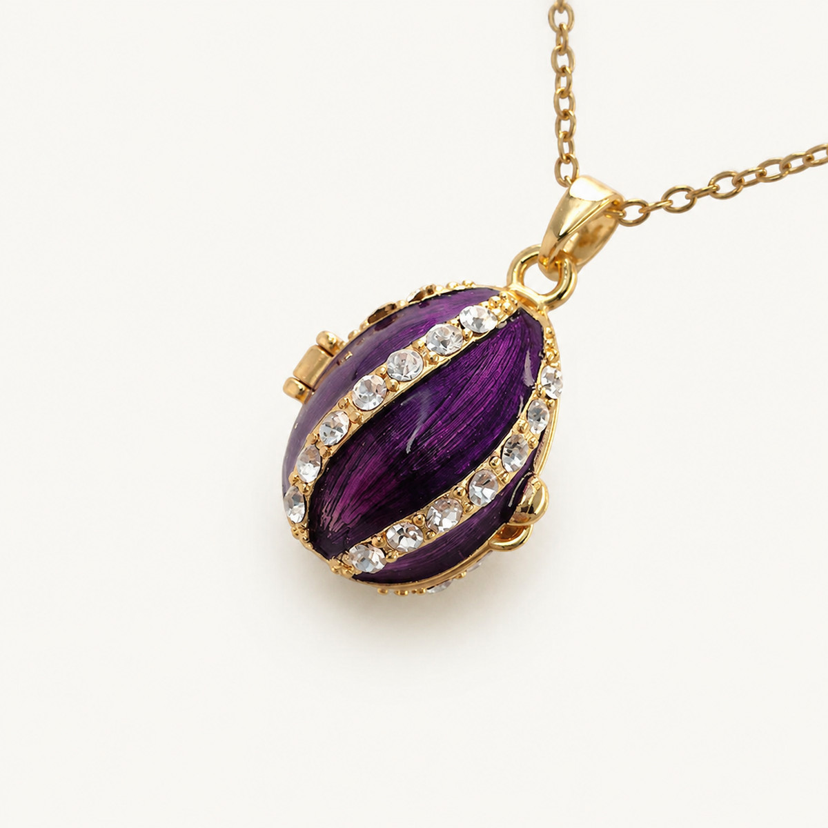 Crystal Ribbon Enamel Faberge Egg Locket Pendant - view 3