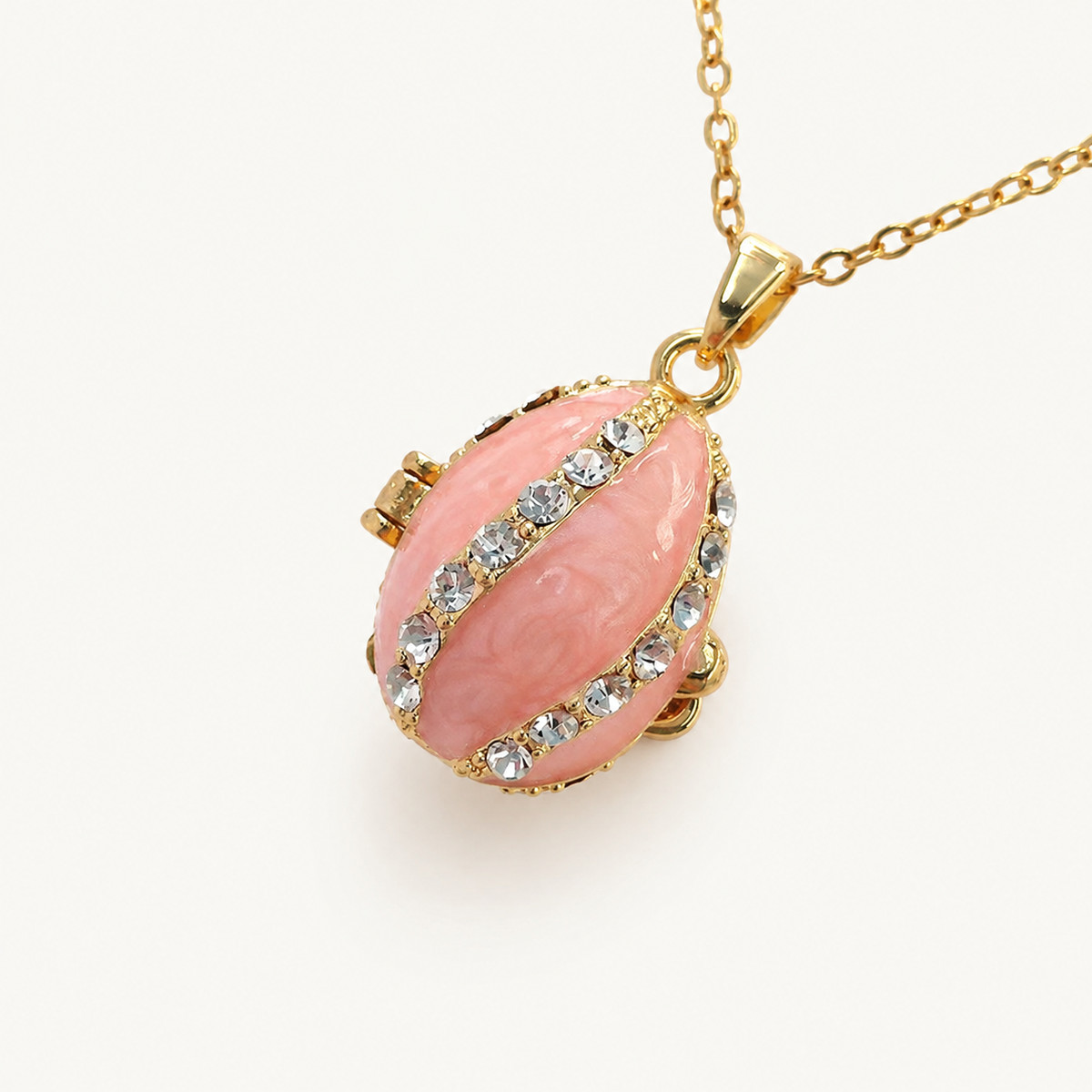 Crystal Ribbon Enamel Faberge Egg Locket Pendant - view 2