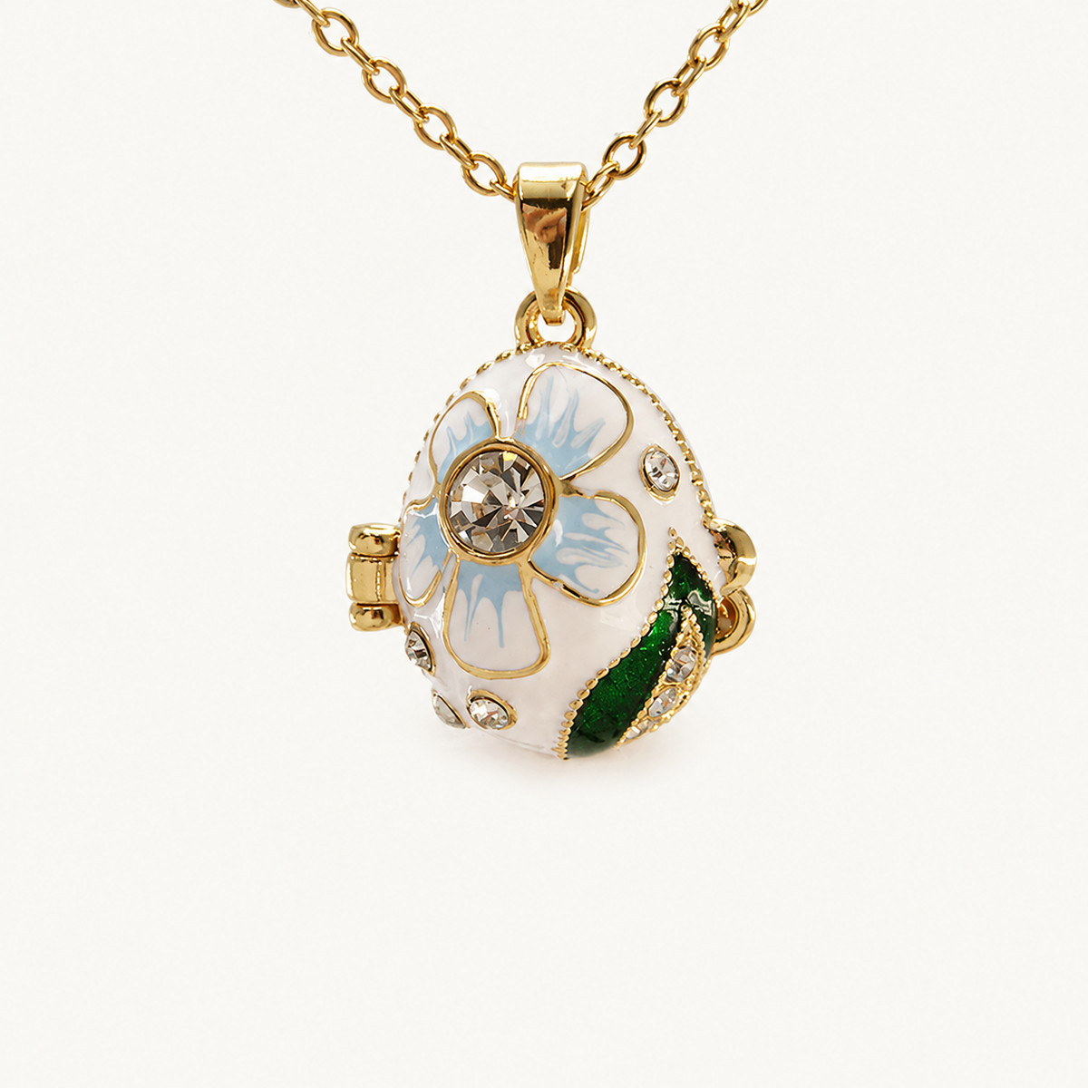 Floral Crystal Enamel Faberge Egg Locket Pendant