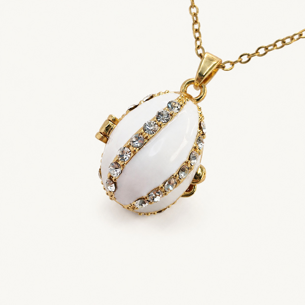 Crystal Ribbon Enamel Faberge Egg Locket Pendant - view 5