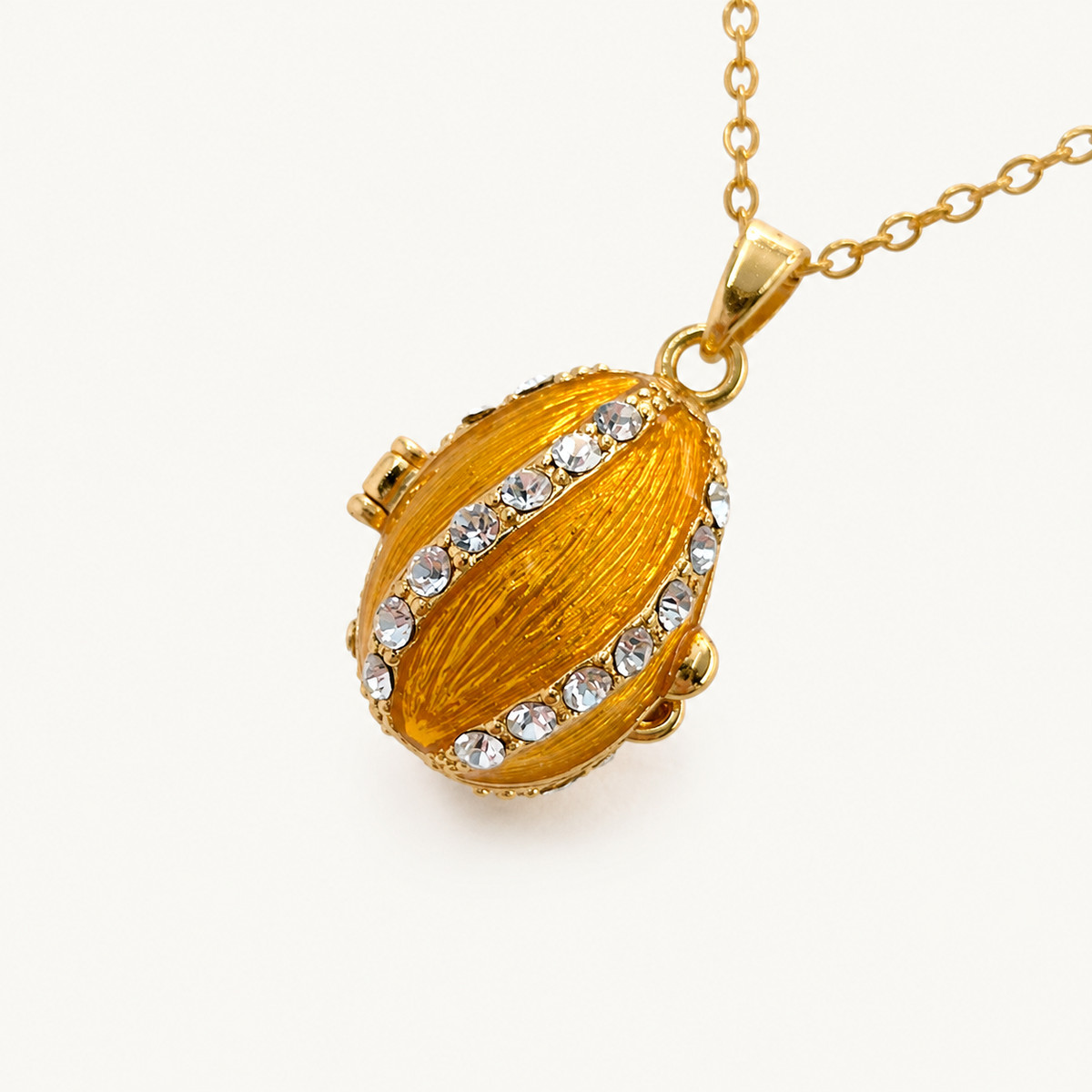 Crystal Ribbon Enamel Faberge Egg Locket Pendant - view 4