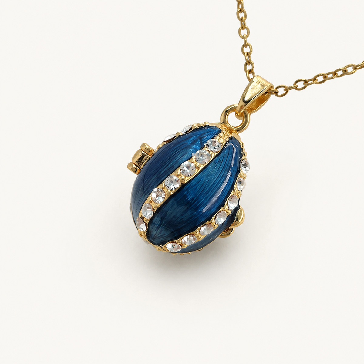 Crystal Ribbon Enamel Faberge Egg Locket Pendant - view 7