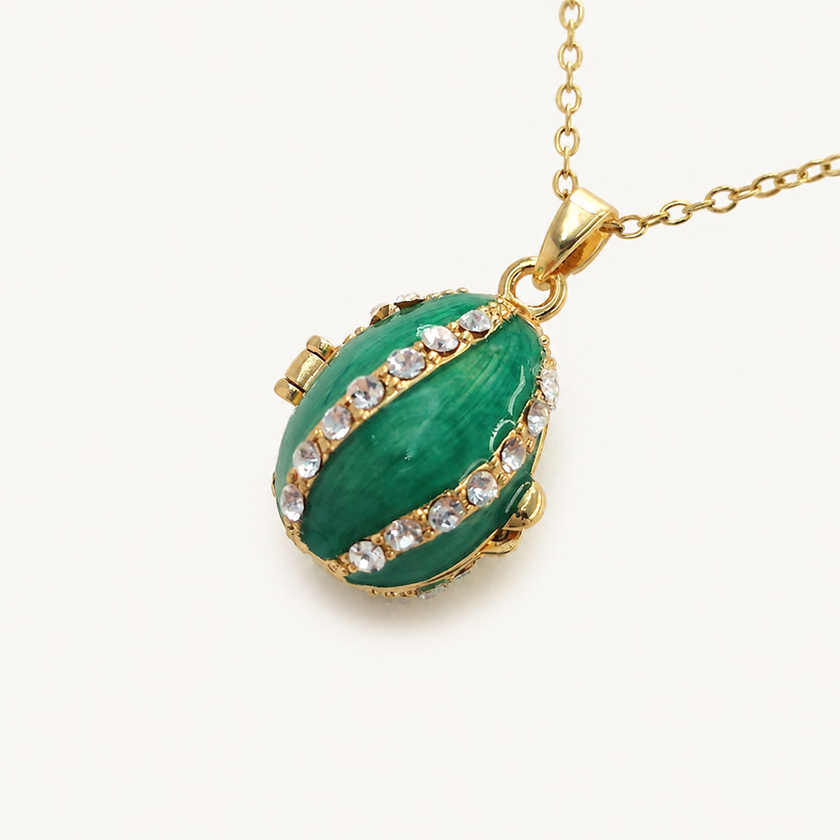Crystal Ribbon Enamel Faberge Egg Locket Pendant - view 6