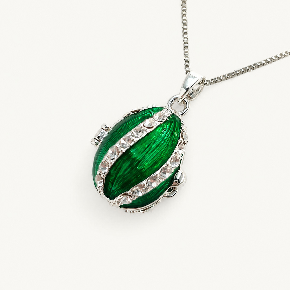 Crystal Ribbon Enamel Faberge Egg Locket Pendant - view 9