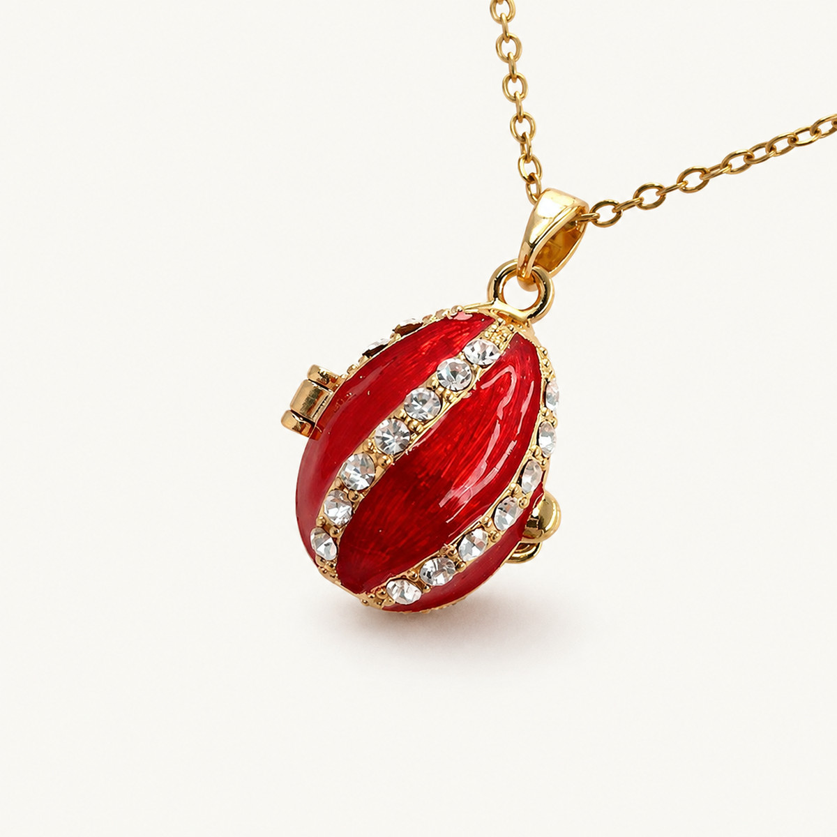 Crystal Ribbon Enamel Faberge Egg Locket Pendant - view 8