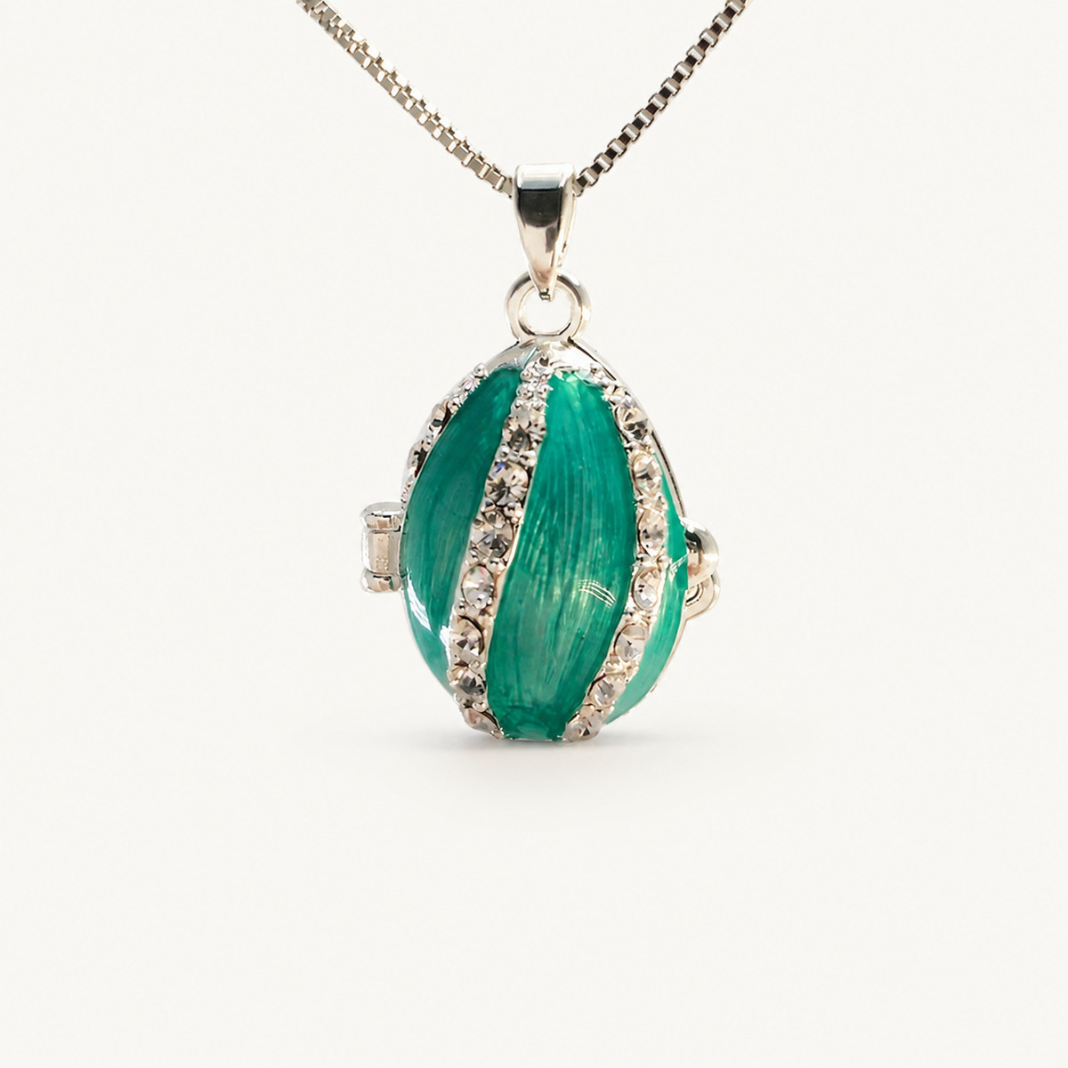 Crystal Ribbon Enamel Faberge Egg Locket Pendant - view 13